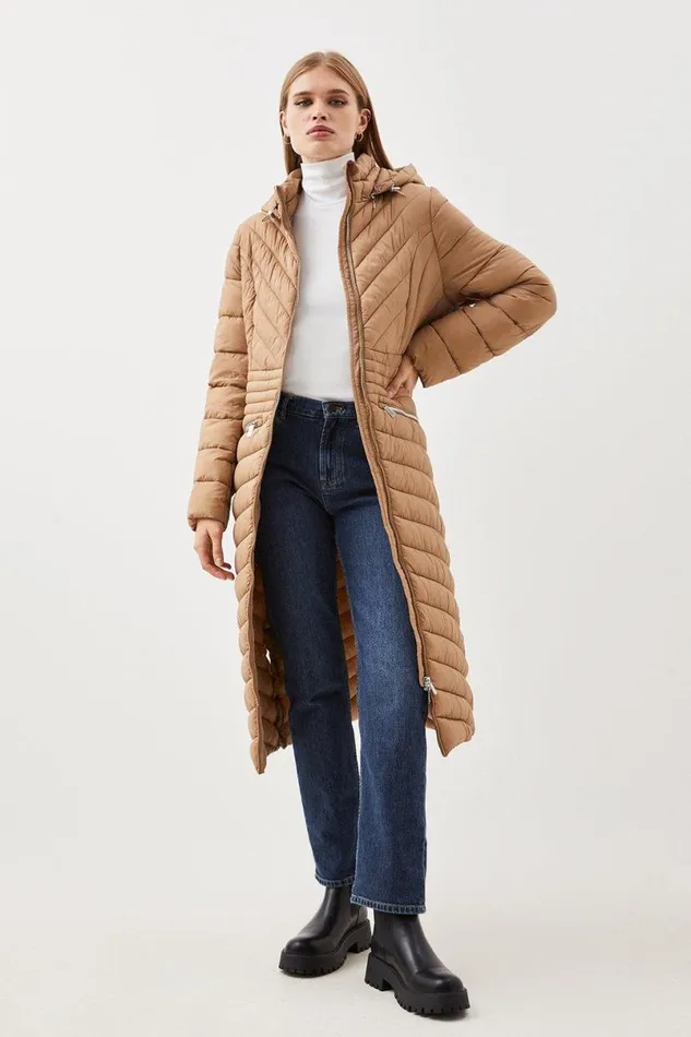 Lightweight Knee Length Packable Coat Neutral Women Karen Millen Coats and Jackets
