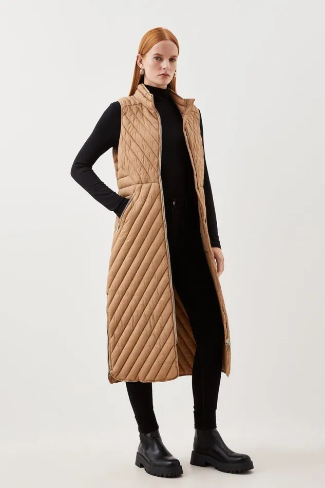 Lightweight Longline Knee Length Gilet Neutral Women Karen Millen Coats and Jackets