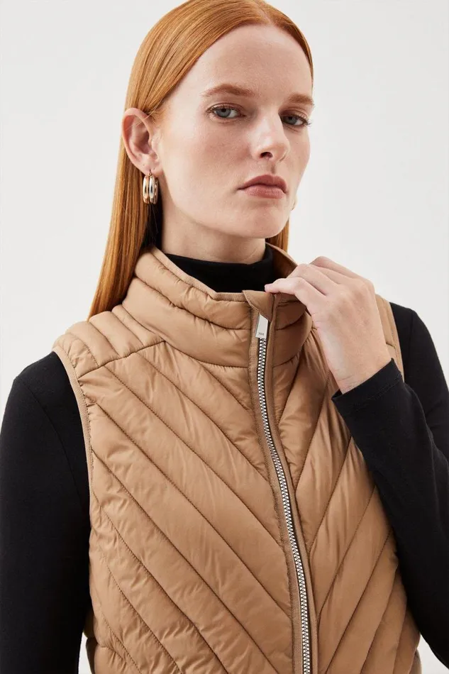 Lightweight Longline Knee Length Gilet Neutral Women Karen Millen Coats and Jackets