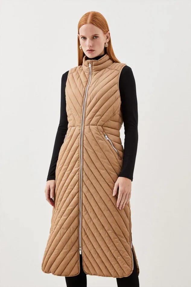 Lightweight Longline Knee Length Gilet Neutral Women Karen Millen Coats and Jackets