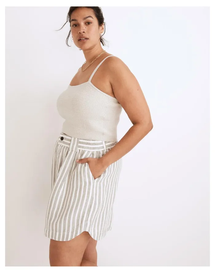 Linen Blend Curved Hem Shorts In Stripe Distant Grove Women Madewell Shorts