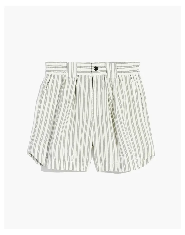 Linen Blend Curved Hem Shorts In Stripe Distant Grove Women Madewell Shorts