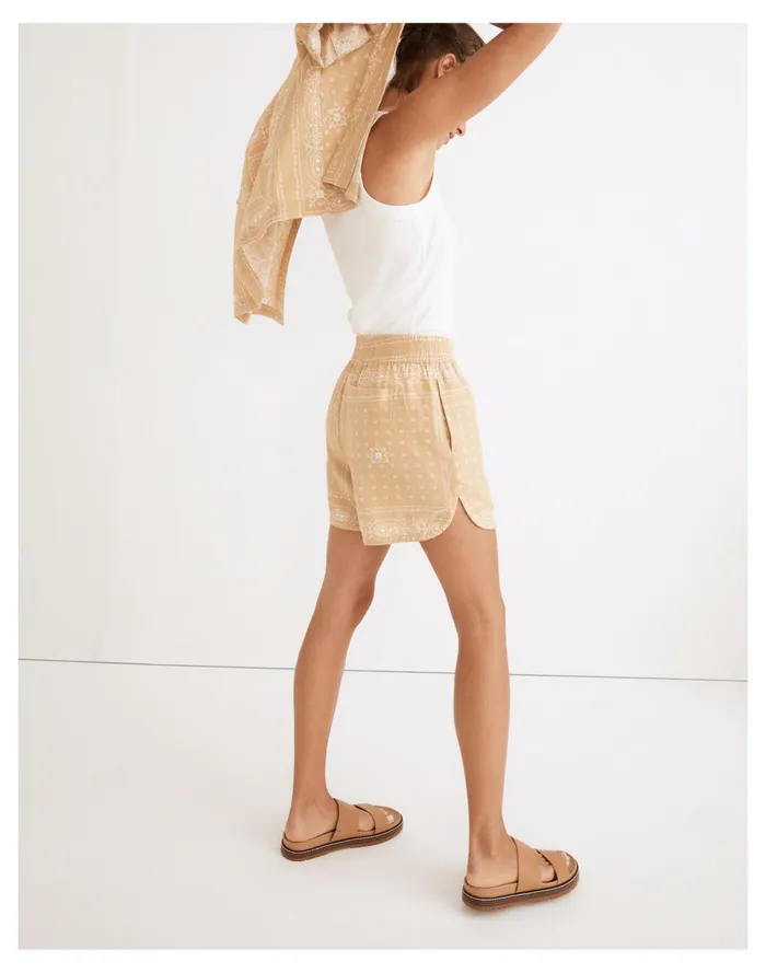 Linen Blend Long Pull On Shorts In Vintage Bandana Desert Dune Women Madewell Shorts Linen Blend Long Pull On Shorts In Vintage Bandana Desert Dune Women Madewell Shorts
