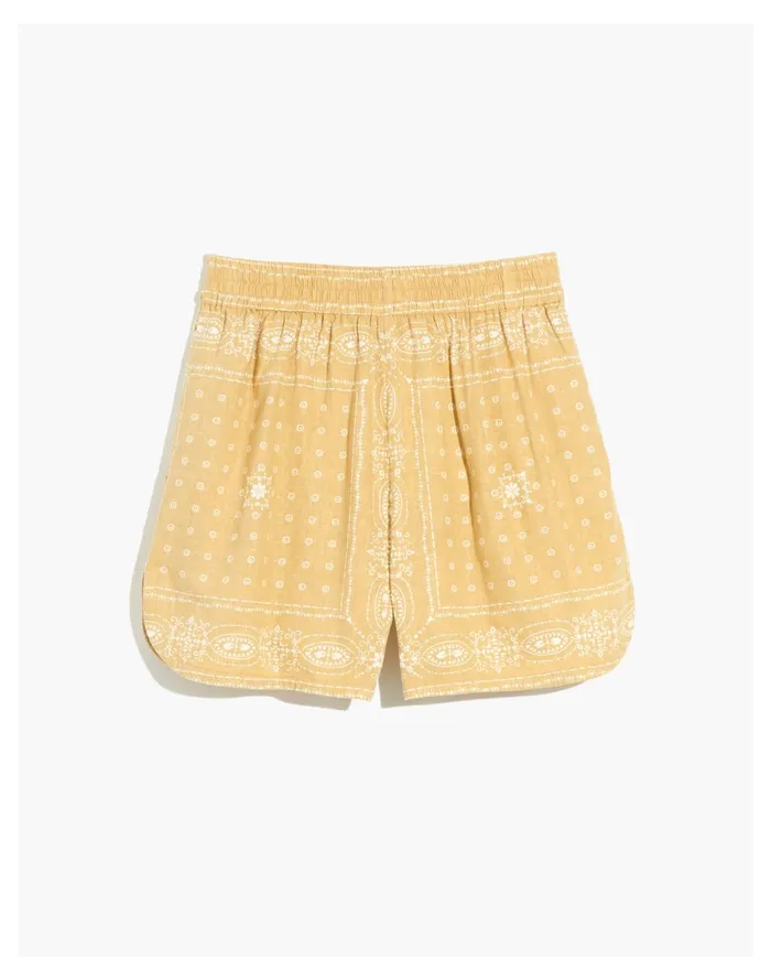 Linen Blend Long Pull On Shorts In Vintage Bandana Desert Dune Women Madewell Shorts Linen Blend Long Pull On Shorts In Vintage Bandana Desert Dune Women Madewell Shorts