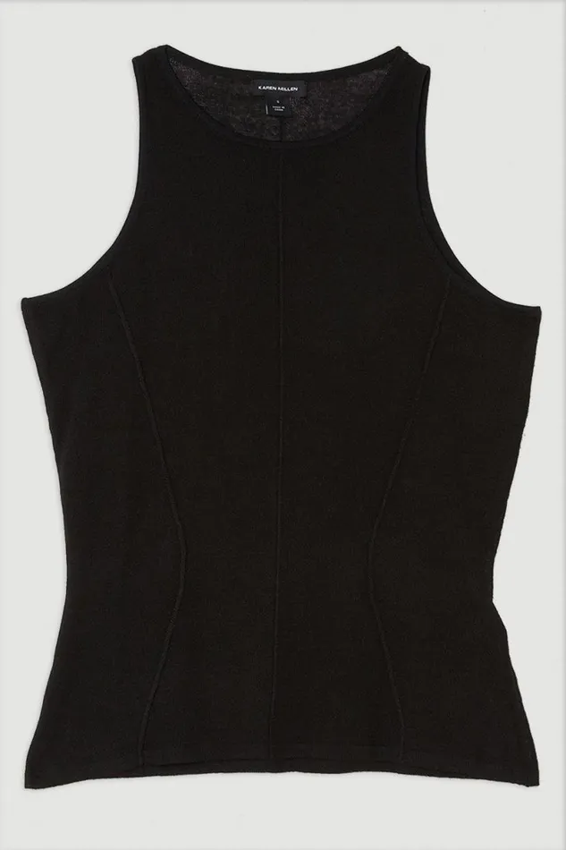 Linen Blend Racer Knit Top Black Women Karen Millen Tops