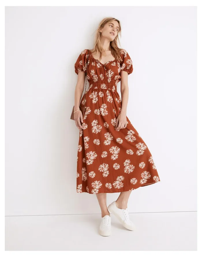 Linen Blend Sophia Midi Dress Rusty Torch Women Madewell Dresses