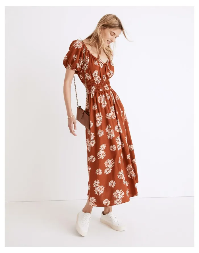 Linen Blend Sophia Midi Dress Rusty Torch Women Madewell Dresses