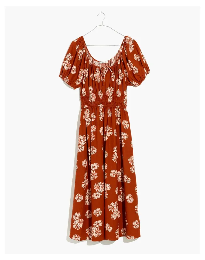 Linen Blend Sophia Midi Dress Rusty Torch Women Madewell Dresses