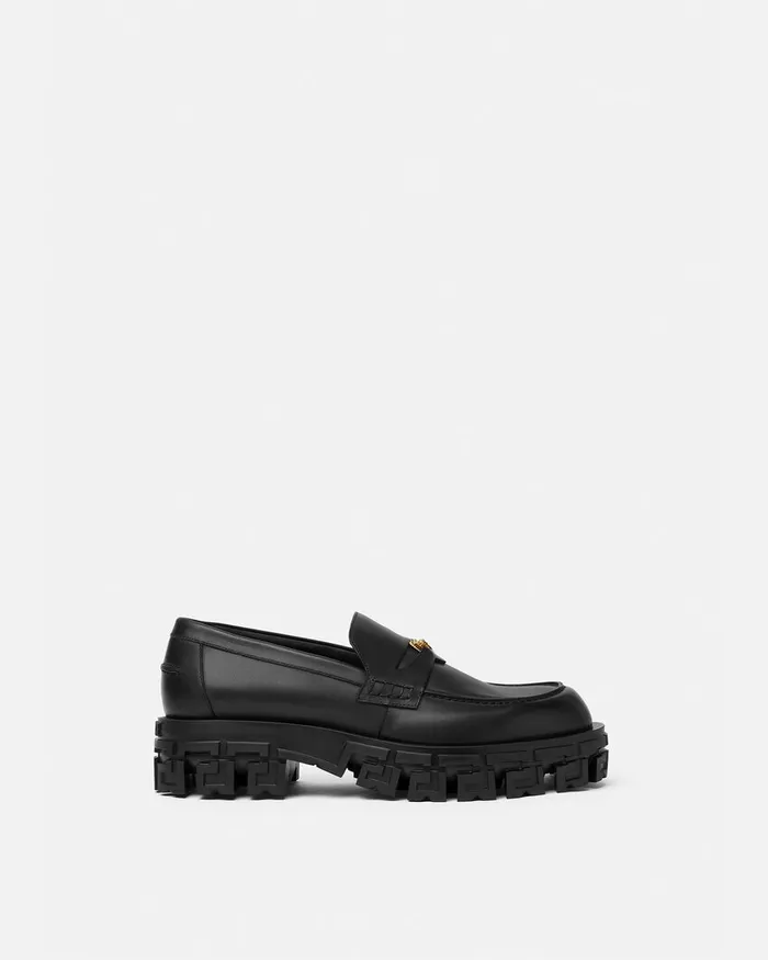 Loafers and Slippers Men Versace Greca Portico Loafers Blackgold