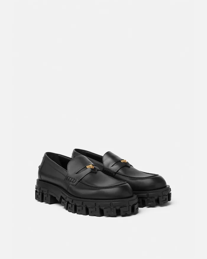 Loafers and Slippers Men Versace Greca Portico Loafers Blackgold