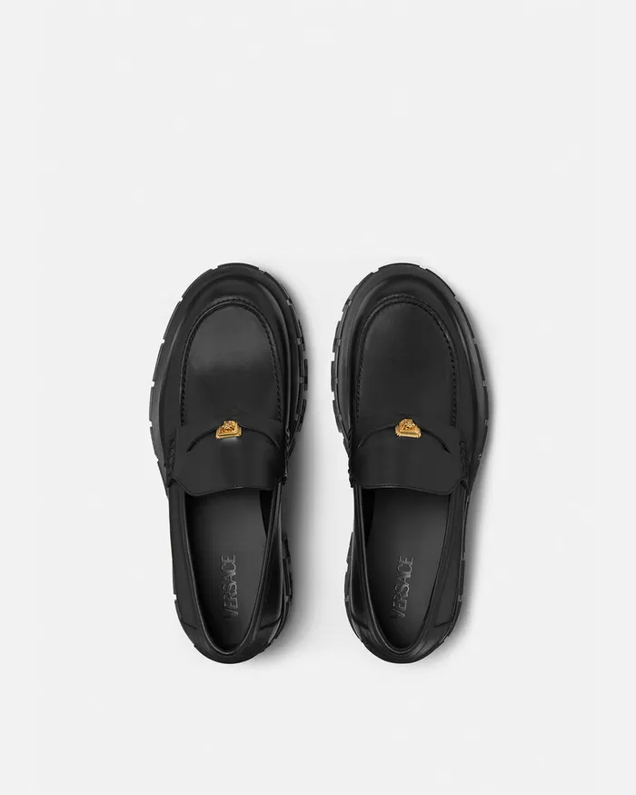 Loafers and Slippers Men Versace Greca Portico Loafers Blackgold