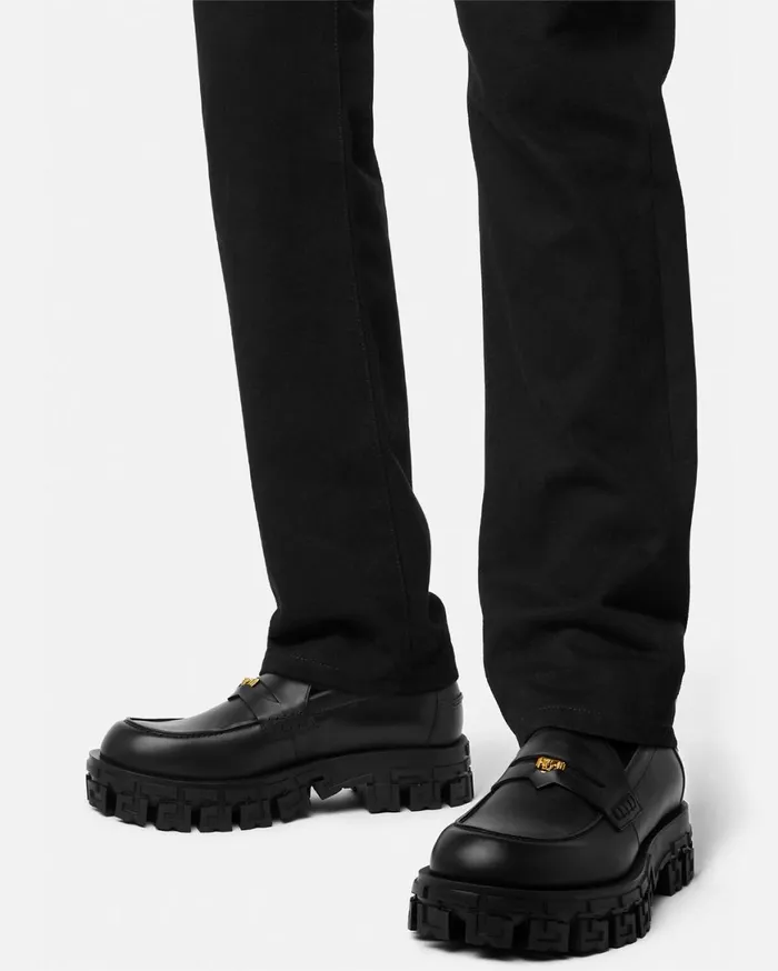 Loafers and Slippers Men Versace Greca Portico Loafers Blackgold