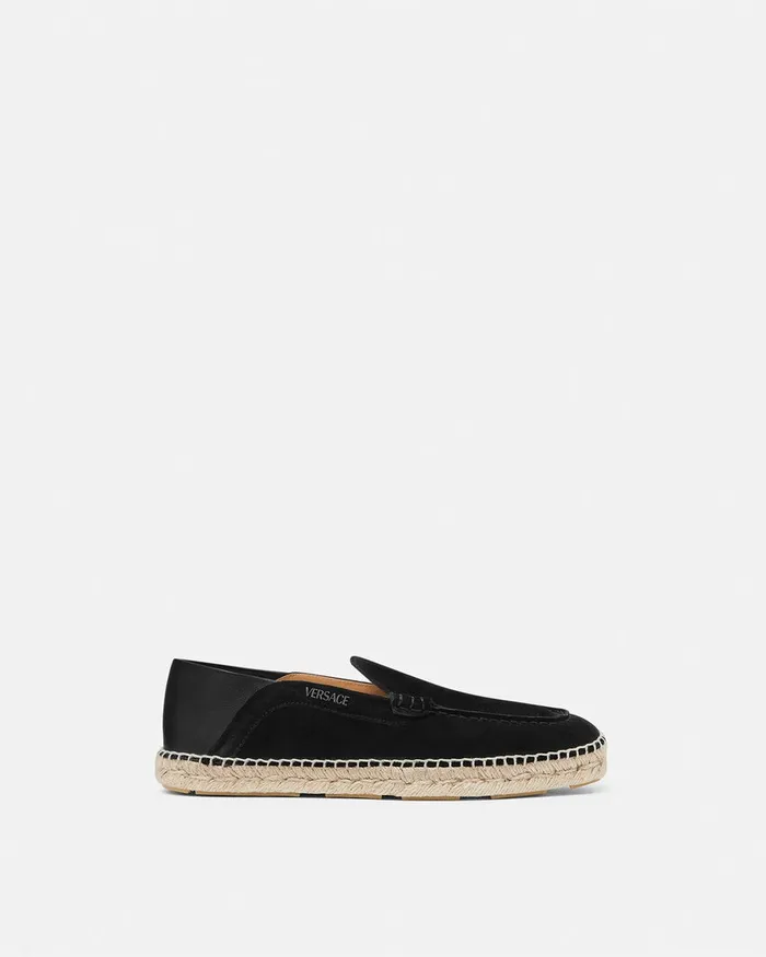 Loafers and Slippers Men Versace Logo Suede Espadrilles Black