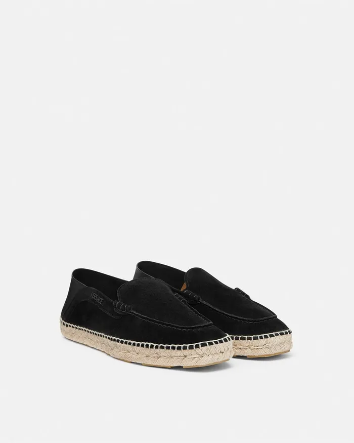Loafers and Slippers Men Versace Logo Suede Espadrilles Black