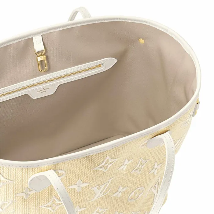 Louis Vuitton M22839 Neverfull MM Lotus Cotton White Beige 8211 Louis Vuitton Handbag Store Women Louis Vuitton Neverfull Bag