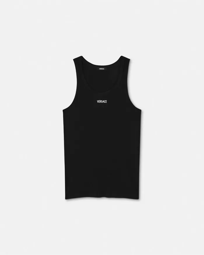 Loungewear and Pajamas Men Versace Logo Ribbed Tank Top Black