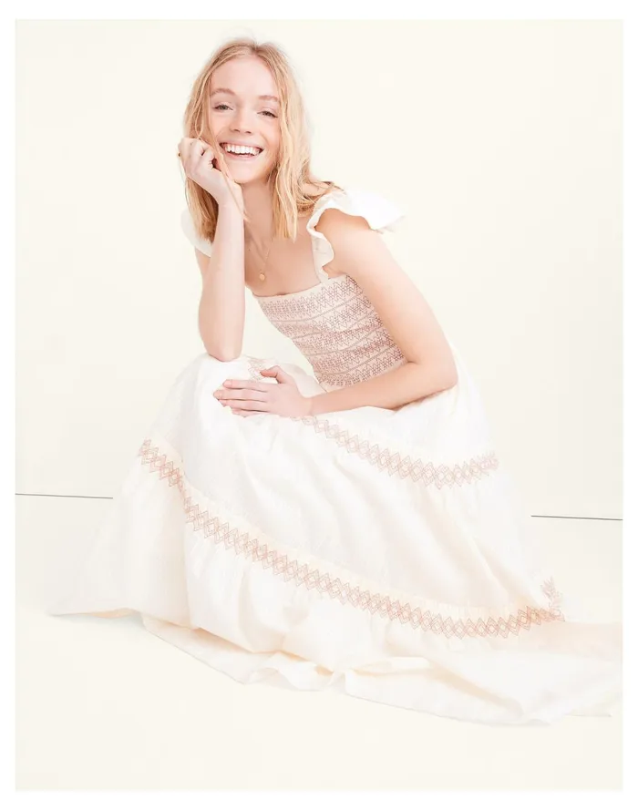 Lucie Smocked Tiered Midi Dress Lighthouse Women Madewell Dresses