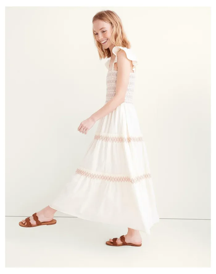 Lucie Smocked Tiered Midi Dress Lighthouse Women Madewell Dresses Lucie Smocked Tiered Midi Dress Lighthouse Women Madewell Dresses