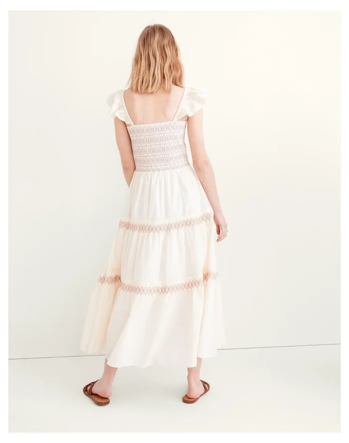 Lucie Smocked Tiered Midi Dress Lighthouse Women Madewell Dresses Lucie Smocked Tiered Midi Dress Lighthouse Women Madewell Dresses
