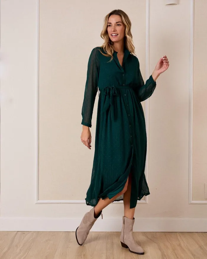 Lurex Geranium Dress Green Forest Women Polin Et Moi Dresses And Jumpsuits