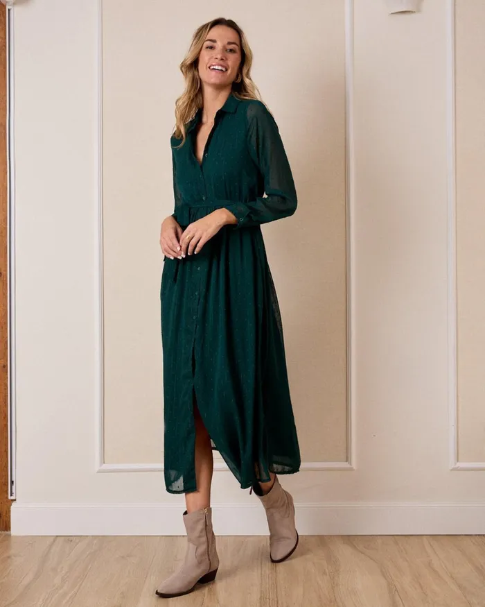 Lurex Geranium Dress Green Forest Women Polin Et Moi Dresses And Jumpsuits