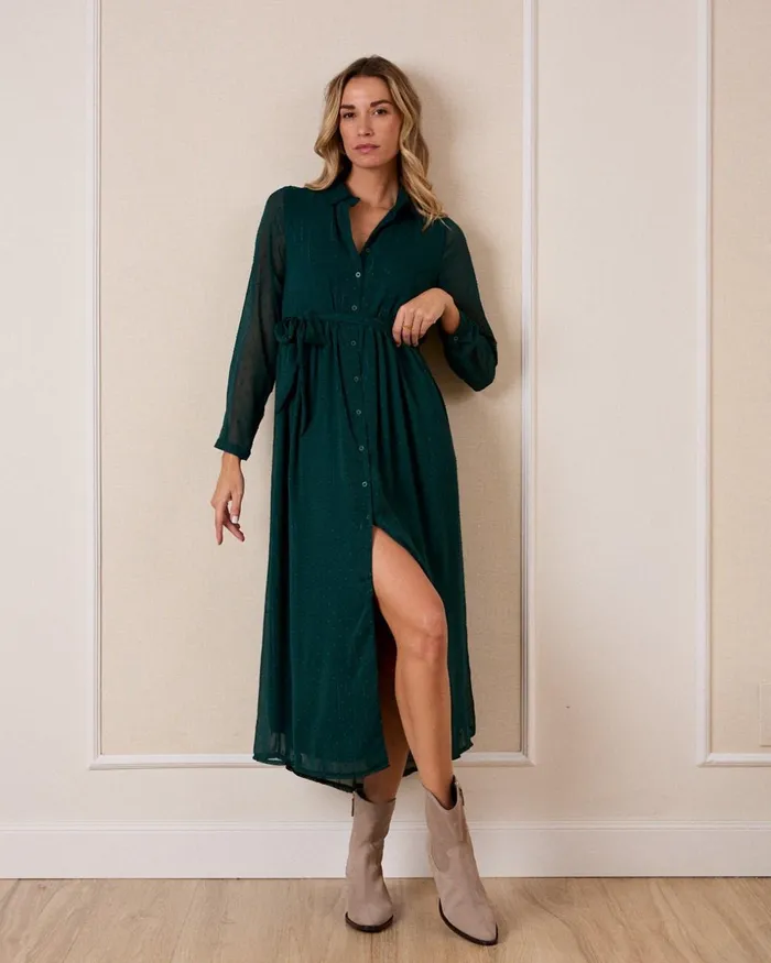 Lurex Geranium Dress Green Forest Women Polin Et Moi Dresses And Jumpsuits