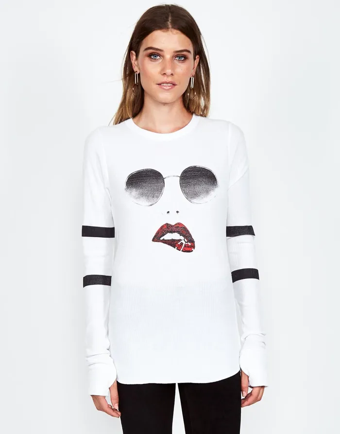 Mckinley Pierced Biting Lip Face White Women039s Lauren Moshi Long Sleeve