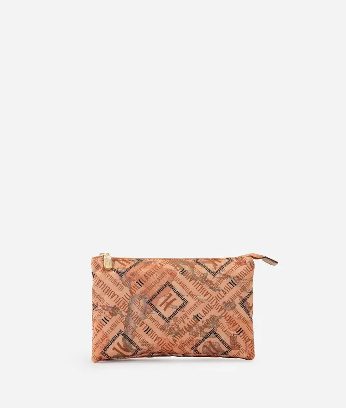 Medium ThreePocket Pouch With Logomania Print Geo Classic Woman Alviero Martini Pouches and Toiletry Bags