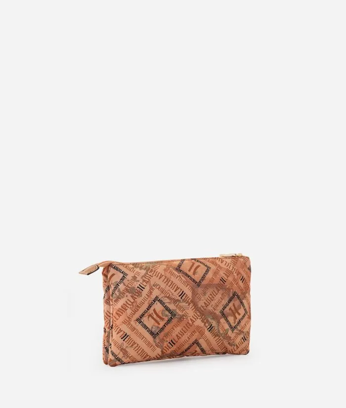 Medium ThreePocket Pouch With Logomania Print Geo Classic Woman Alviero Martini Pouches and Toiletry Bags