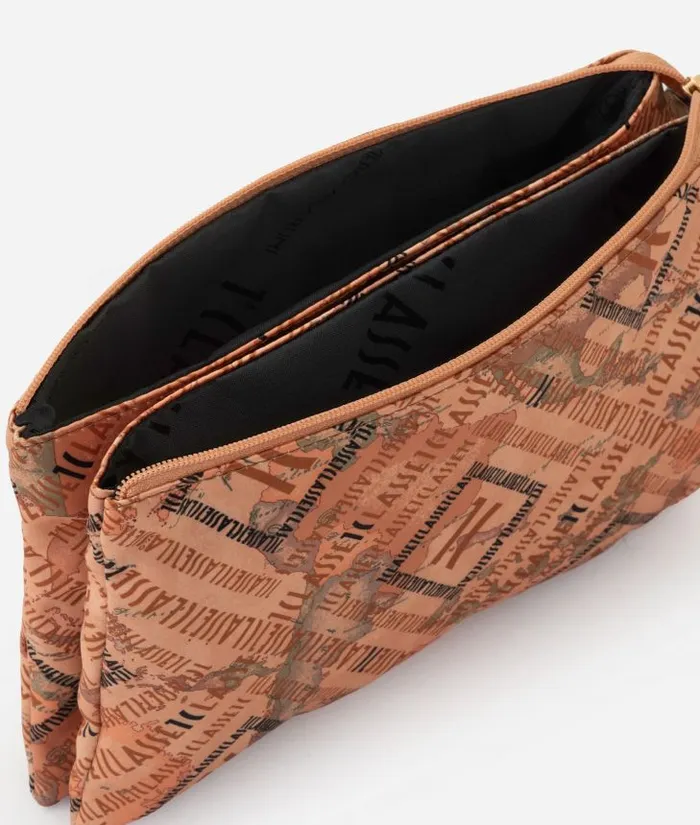Medium ThreePocket Pouch With Logomania Print Geo Classic Woman Alviero Martini Pouches and Toiletry Bags
