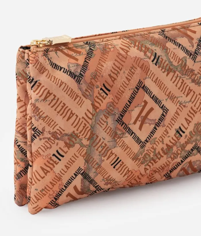 Medium ThreePocket Pouch With Logomania Print Geo Classic Woman Alviero Martini Pouches and Toiletry Bags