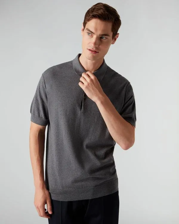 Men 007 Short Sleeve Cotton Cashmere Polo T ShirtIn Smoke Grey Smoke Grey NPeal Polos and Tshirts