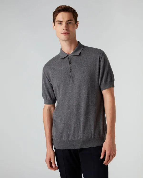 Men 007 Short Sleeve Cotton Cashmere Polo T ShirtIn Smoke Grey Smoke Grey NPeal Polos and Tshirts