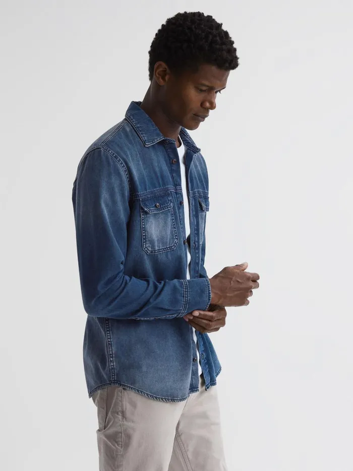 Men Abraham Paige Denim Long Sleeve Shirt Kyson Reiss Shirts