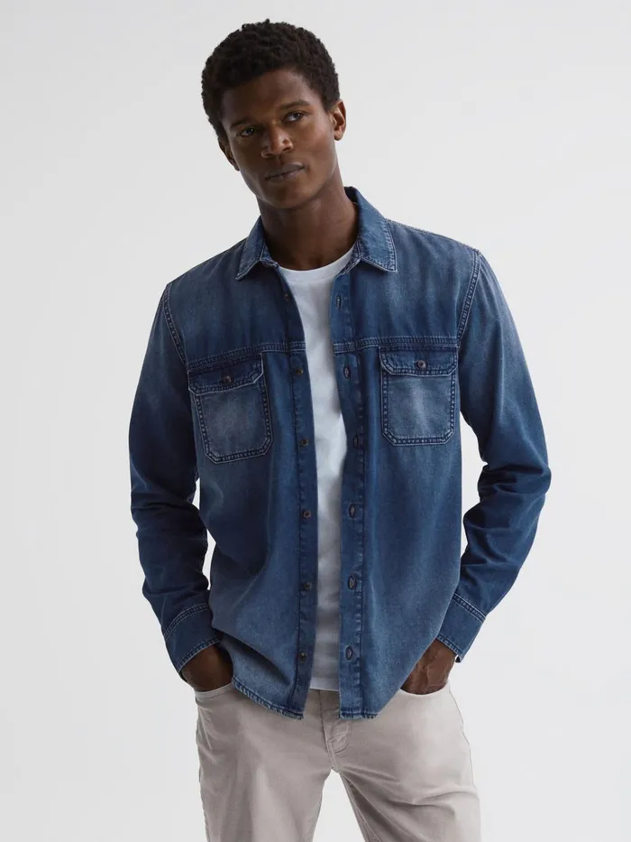Men Abraham Paige Denim Long Sleeve Shirt Kyson Reiss Shirts