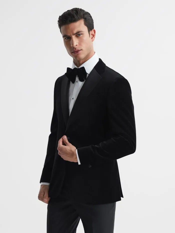Men Ace Single Breasted Velvet Blazer Black Reiss Blazers