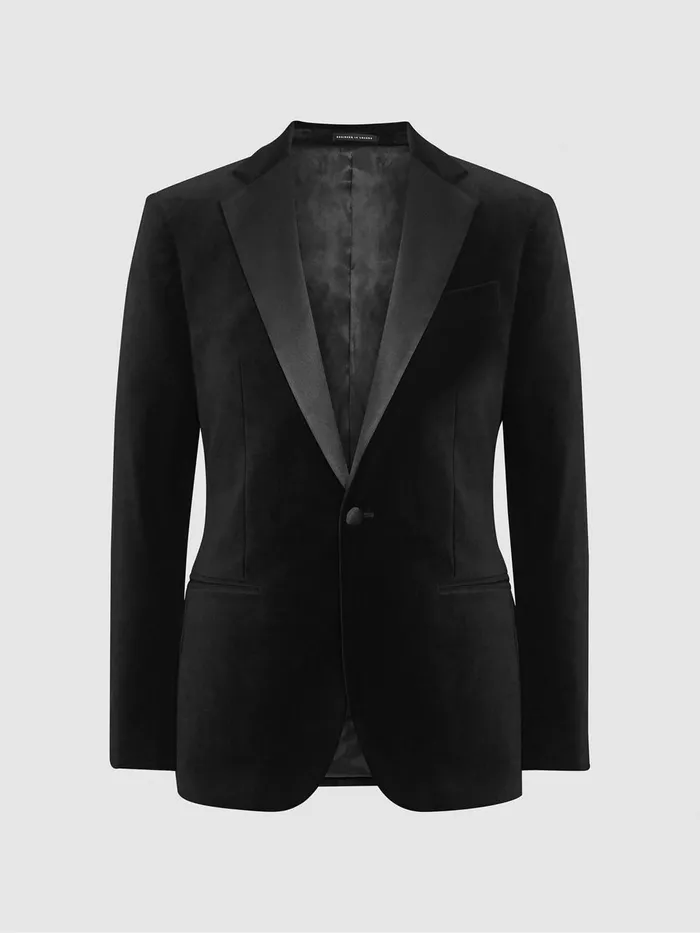 Men Ace Single Breasted Velvet Blazer Black Reiss Blazers
