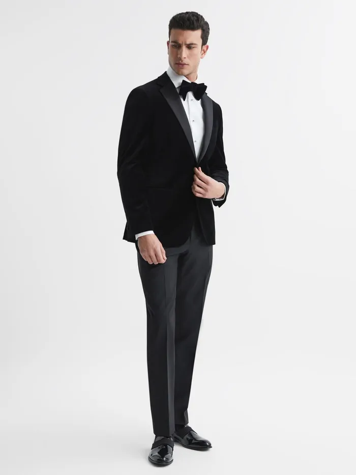 Men Ace Single Breasted Velvet Blazer Black Reiss Blazers