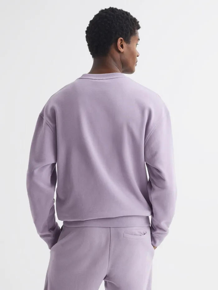 Men Alistar Oversized Garment Dye Sweatshirt Lilac Reiss Sweats and Hoodies