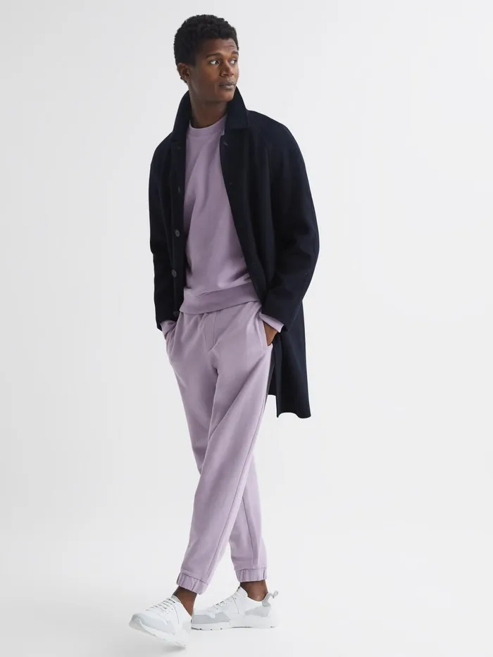 Men Alistar Oversized Garment Dye Sweatshirt Lilac Reiss Sweats and Hoodies