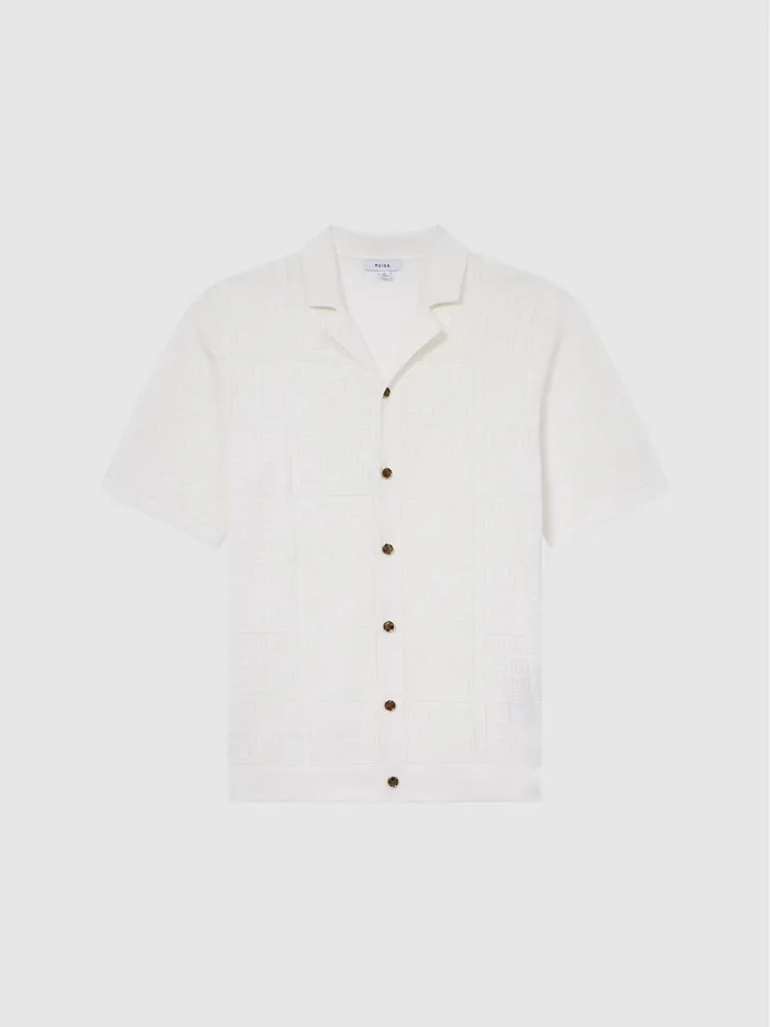 Men Amersham Textured Button Through Shirt Black Reiss Shirts