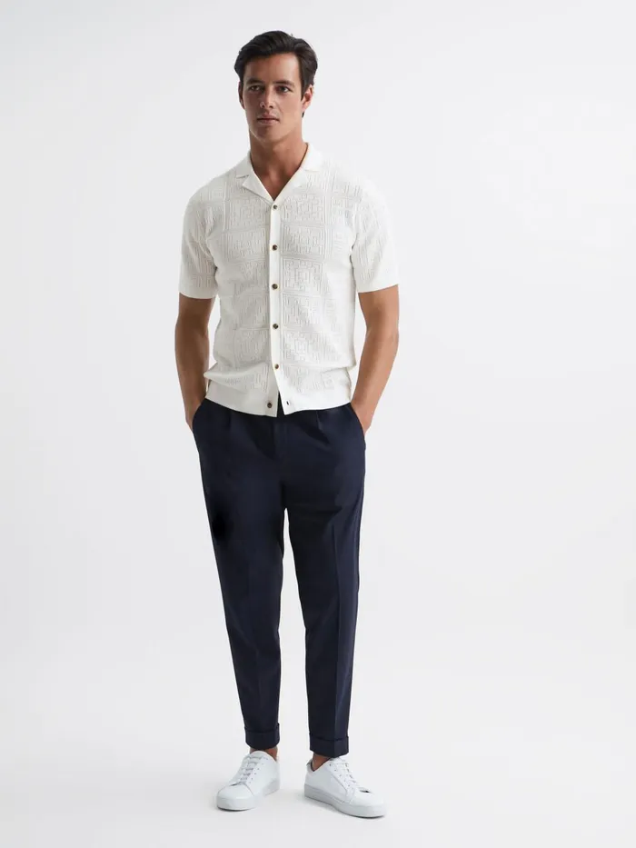 Men Amersham Textured Button Through Shirt Black Reiss Shirts