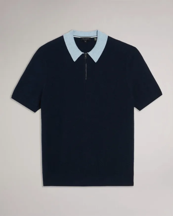 Men ARWIK 8211 Textured Knit Contrast Collar Polo Navy Ted Baker Jumpers and Knitwear