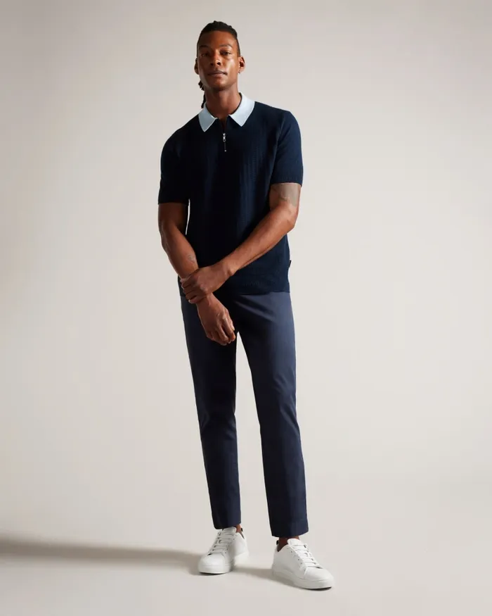 Men ARWIK 8211 Textured Knit Contrast Collar Polo Navy Ted Baker Jumpers and Knitwear