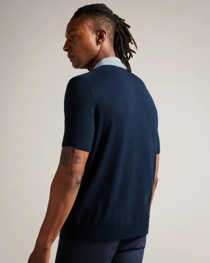 Men ARWIK 8211 Textured Knit Contrast Collar Polo Navy Ted Baker Jumpers and Knitwear