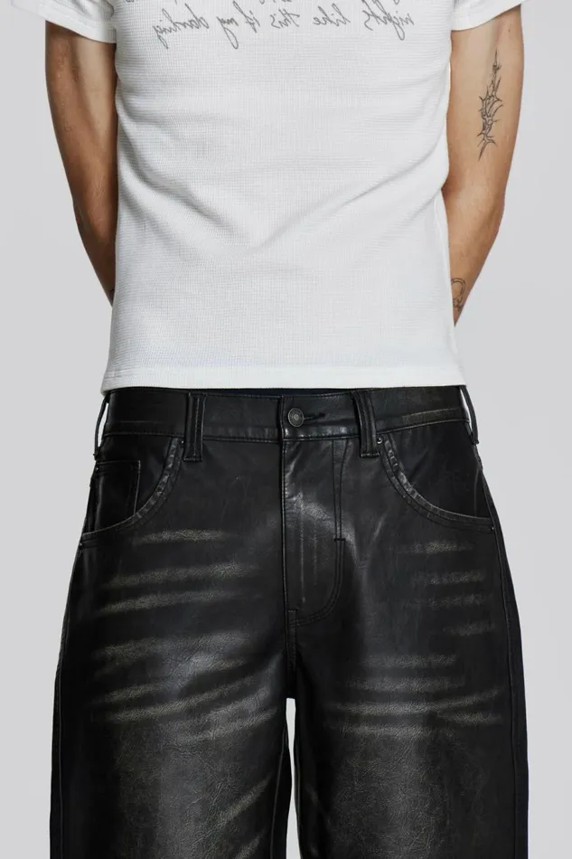 Men Ash Faux Leather Pants Black Jaded London Jeans