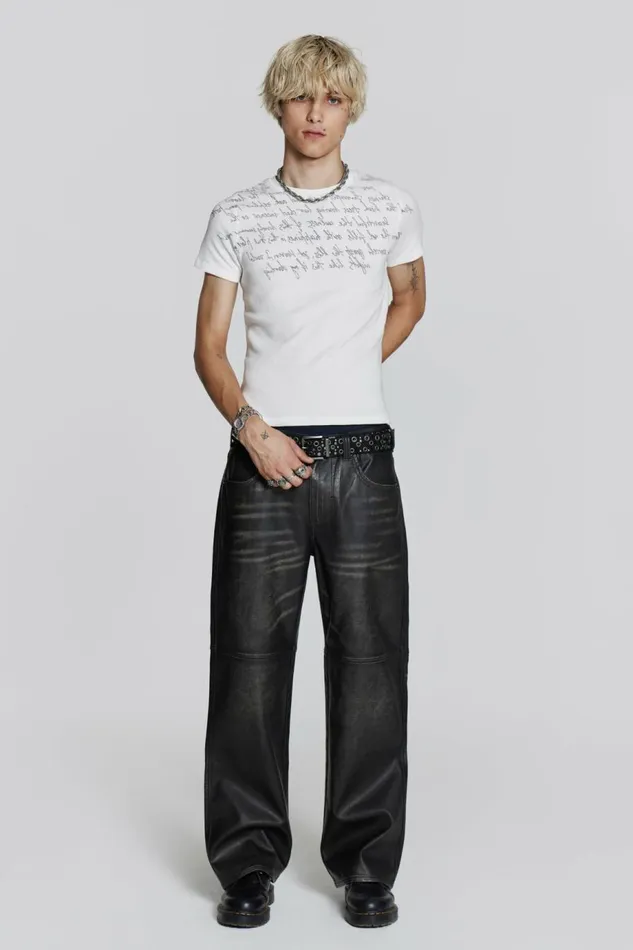 Men Ash Faux Leather Pants Black Jaded London Jeans Men Ash Faux Leather Pants Black Jaded London Jeans
