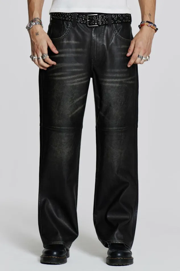 Men Ash Faux Leather Pants Black Jaded London Jeans Men Ash Faux Leather Pants Black Jaded London Jeans