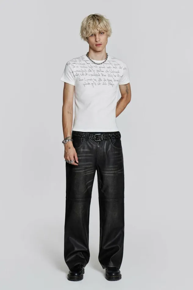 Men Ash Faux Leather Pants Black Jaded London Jeans Men Ash Faux Leather Pants Black Jaded London Jeans