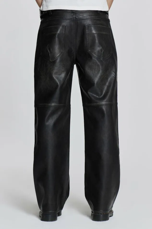 Men Ash Faux Leather Pants Black Jaded London Jeans Men Ash Faux Leather Pants Black Jaded London Jeans